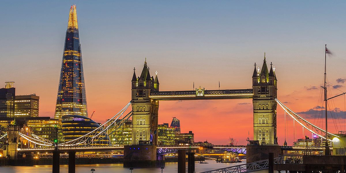 The Shard and Tower Bridge at sunset