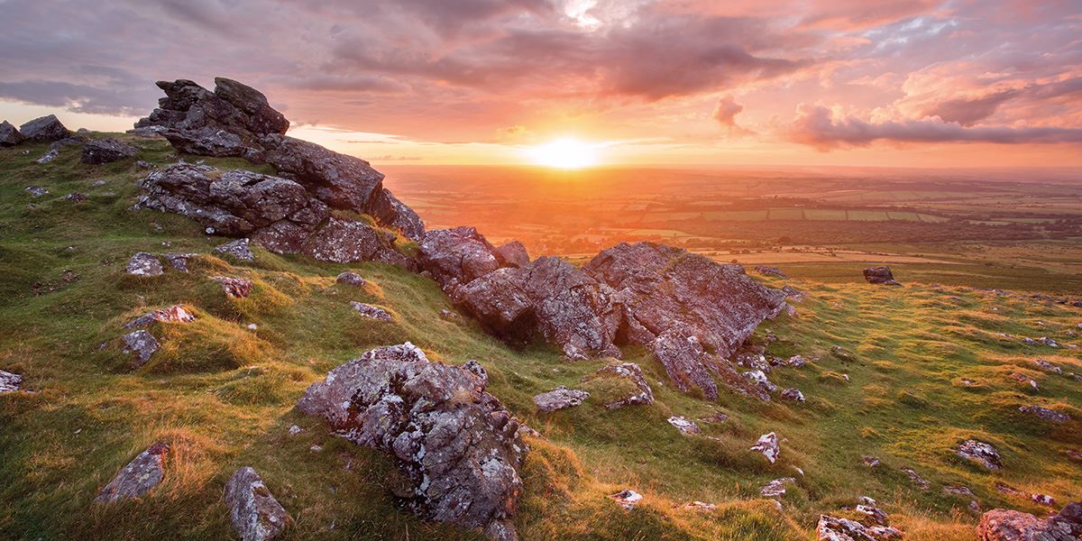 The picturesque Dartmoor at sunset