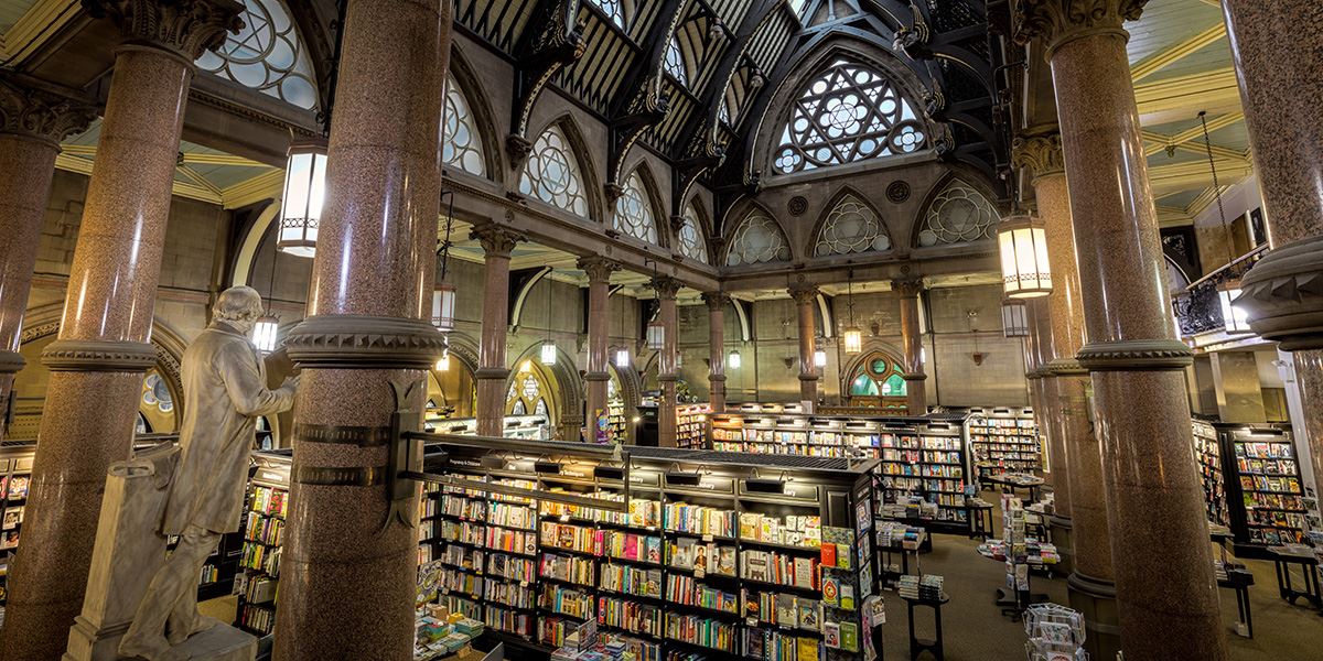 Now a book shop, Bradford's Wool Exchange was a wool-trading centre in the 19th century