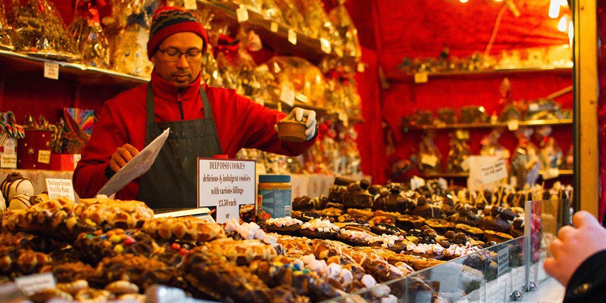 Sweet treats on sale at a European market in Manchester
