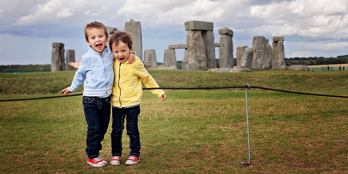 Kids at Stonehenge in Wiltshire