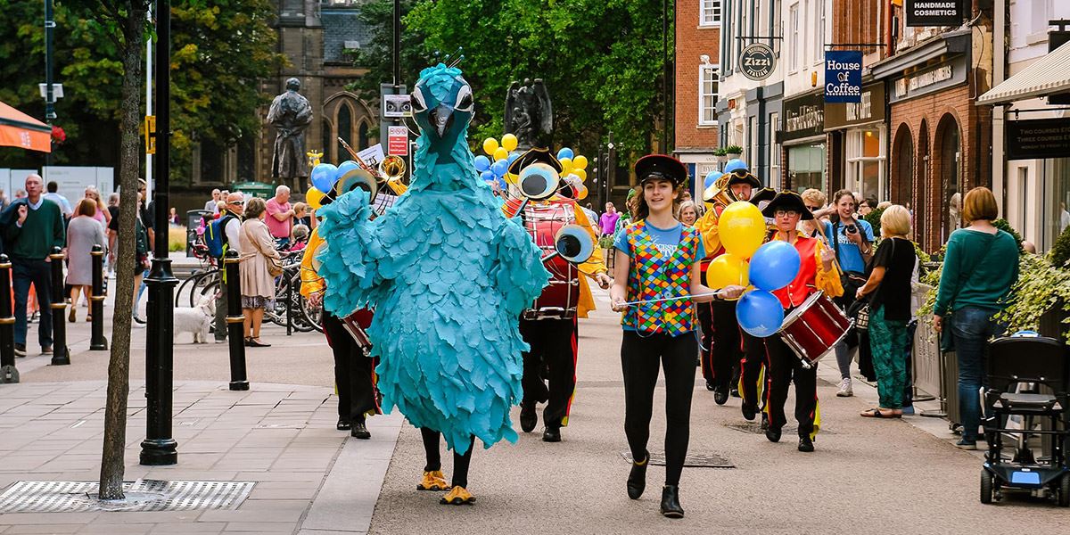 Percy the Peacock is Worcester Festival's mascot