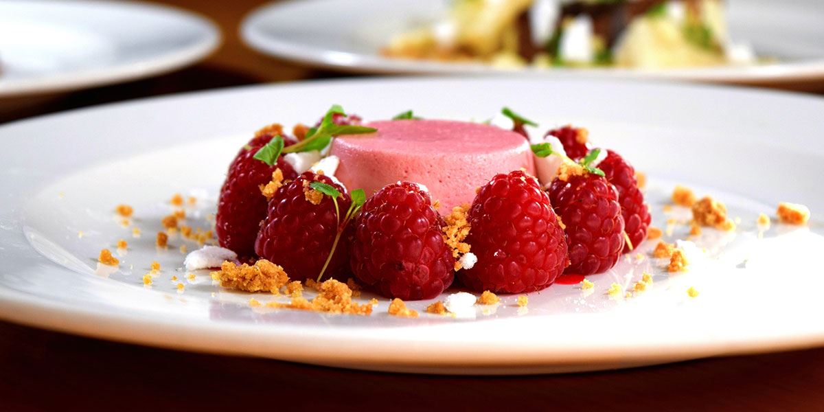 Dessert with raspberries