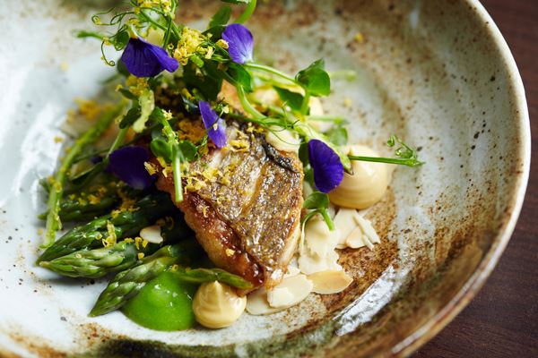 Fish dish at the Purslane Restaurant in county of Gloucestershire