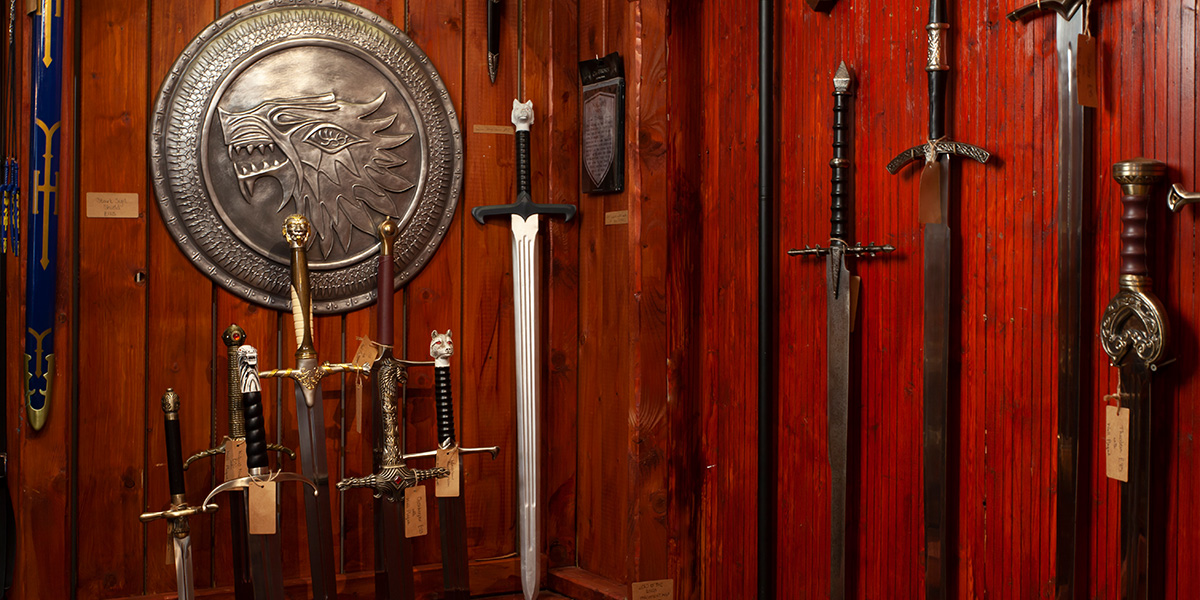 Selection of swords and shields at The Knights Vault