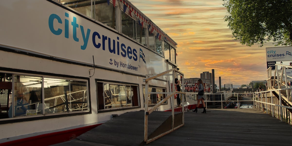 York City Cruises boat at sunset