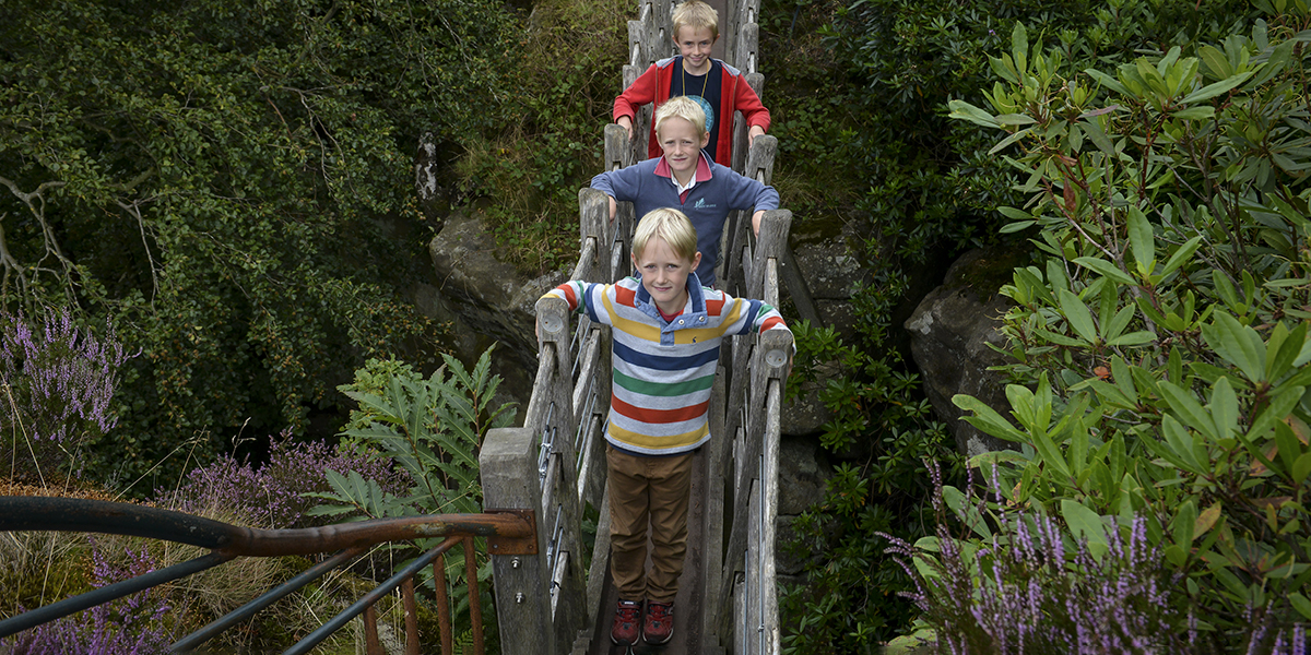 Kids on bridge at Hawkstone Park in Shrewsbury