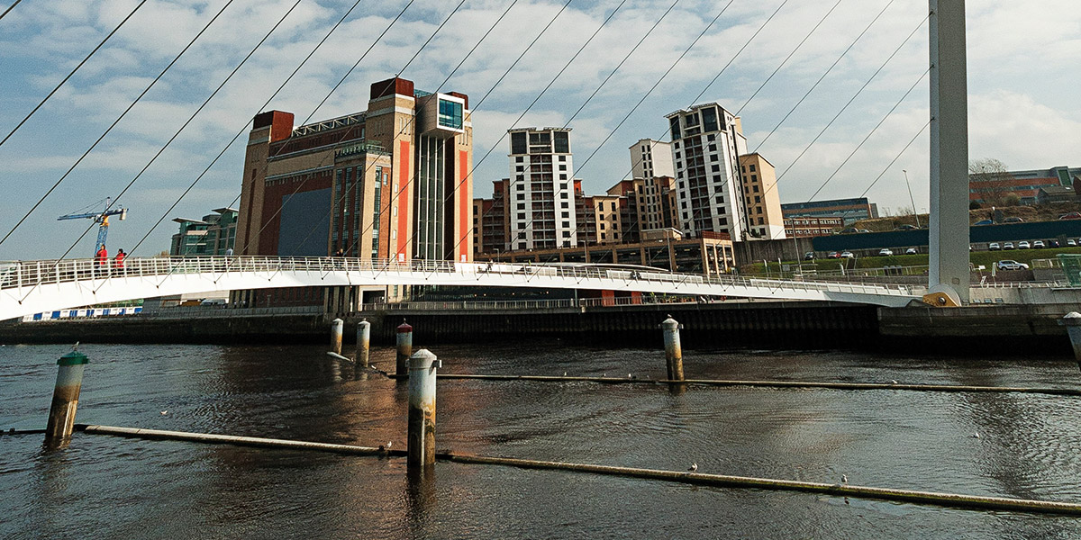 Millennium Bridge Newcastle looking over the Tyne to Gateshead