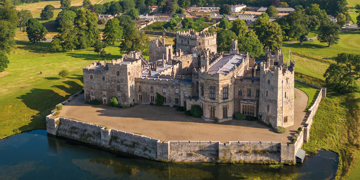 aerial shot of castle 