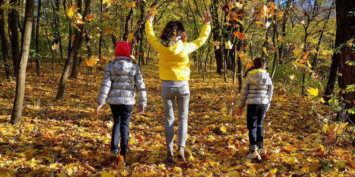 Children walking through a park