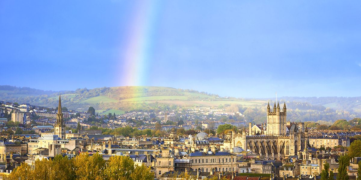 Bath with Rainbow over city