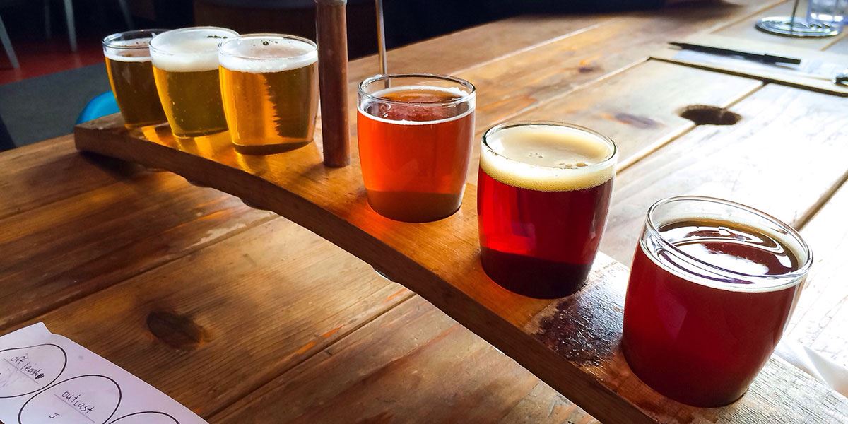 Beer flight at a pub